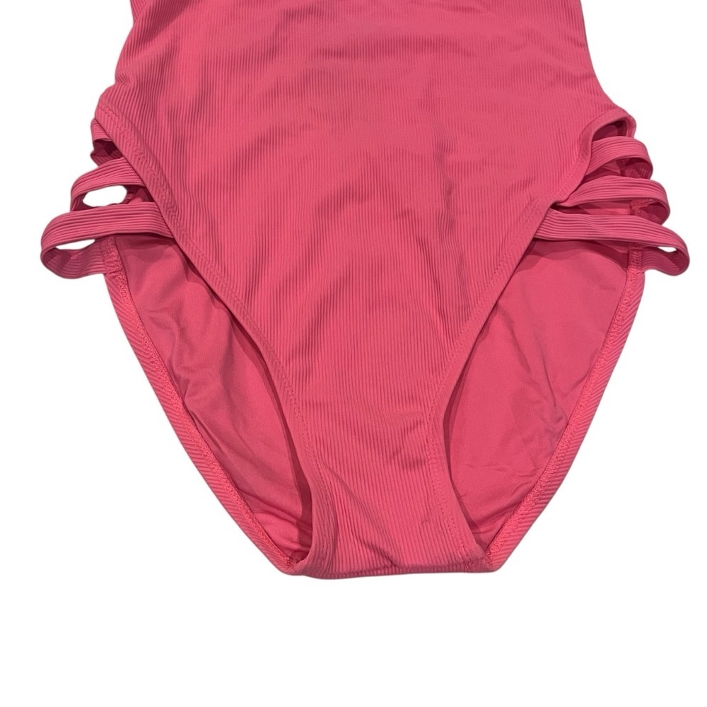 BECCA By Rebecca Virtue Pink One Piece Ribbed Strappy Cut Out Swimsuit — Large - Picture 6 of 14